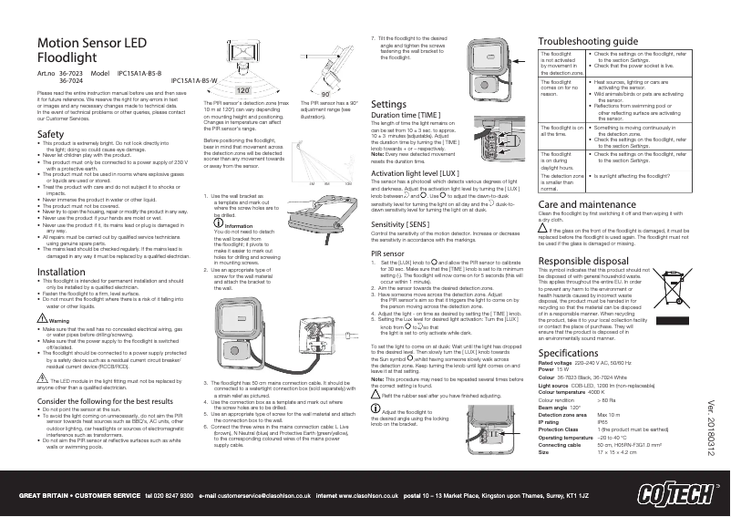 Page 1 of the manual User Manual Cotech IPC15A1A-BS