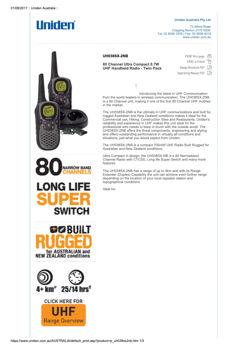 Image de la première page du manuel de l'appareil UH038SX-2NB