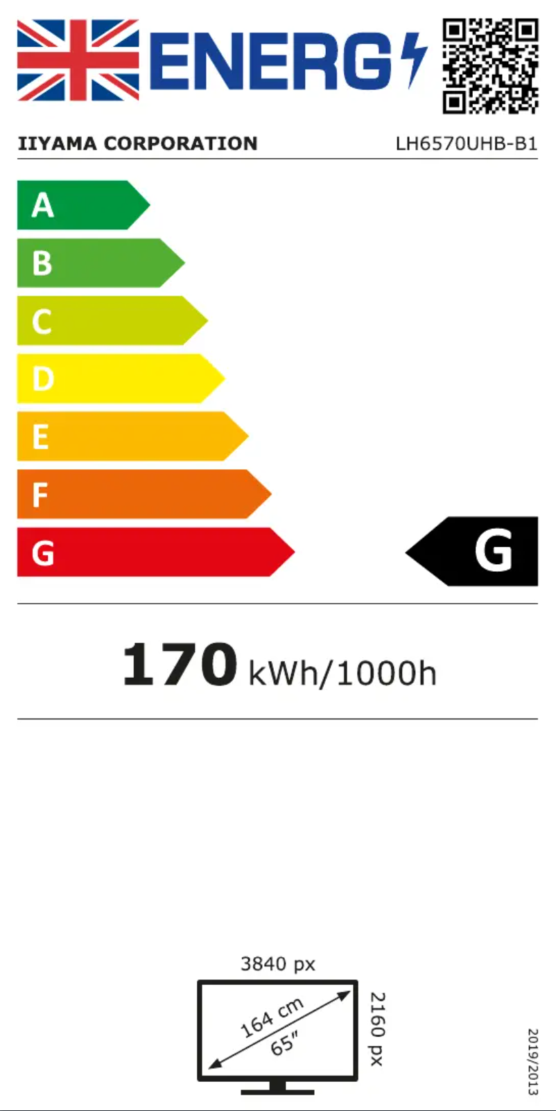 Page n°1 - Label énergétique Iiyama ProLite LH6570UHB-B1
