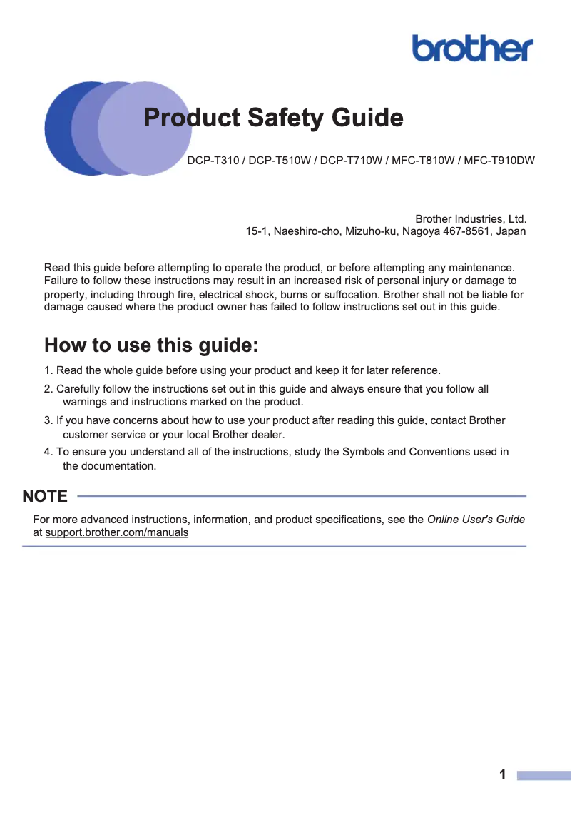 Image de la première page du manuel de l'appareil MFC-T810W