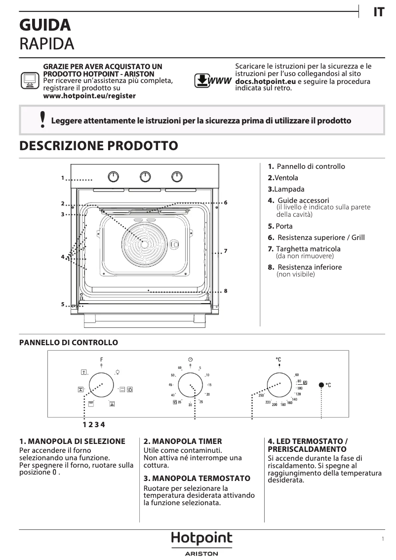 Page 1 de la notice Manuel d'utilisation et d'entretien Hotpoint FA2 530 H BL HA