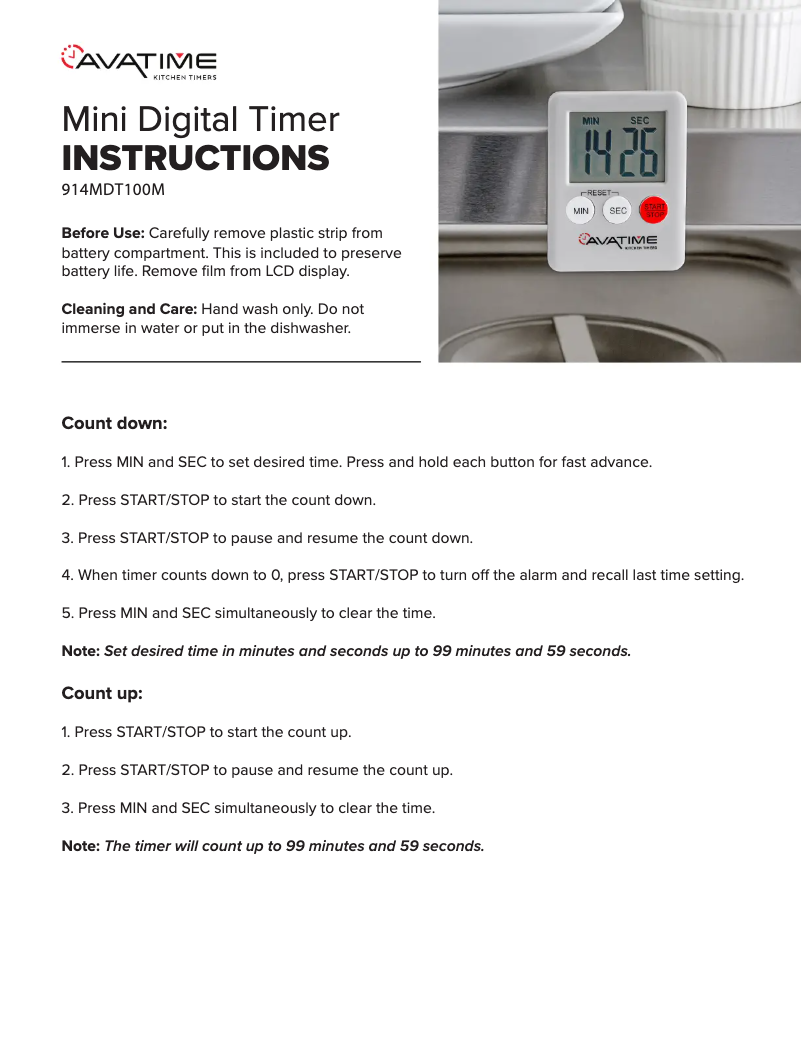 Page 1 de la notice Manuel utilisateur AvaTime 914MDT100M