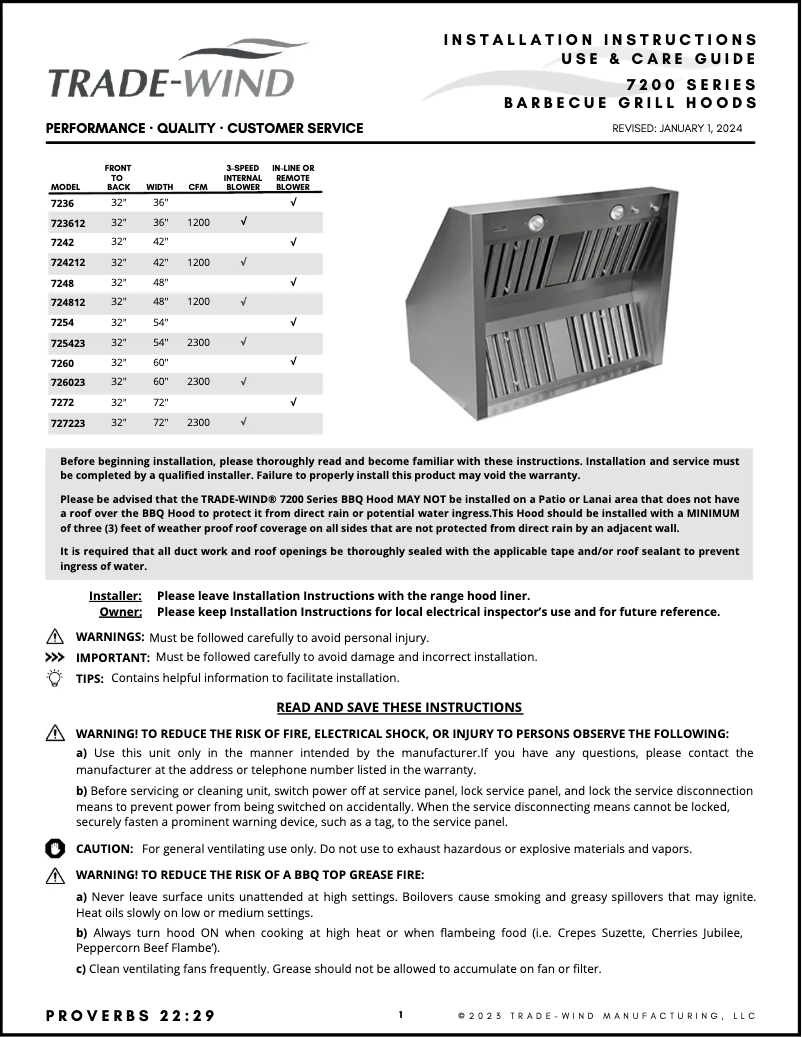 Page 1 de la notice Manuel utilisateur Trade-Wind 7272