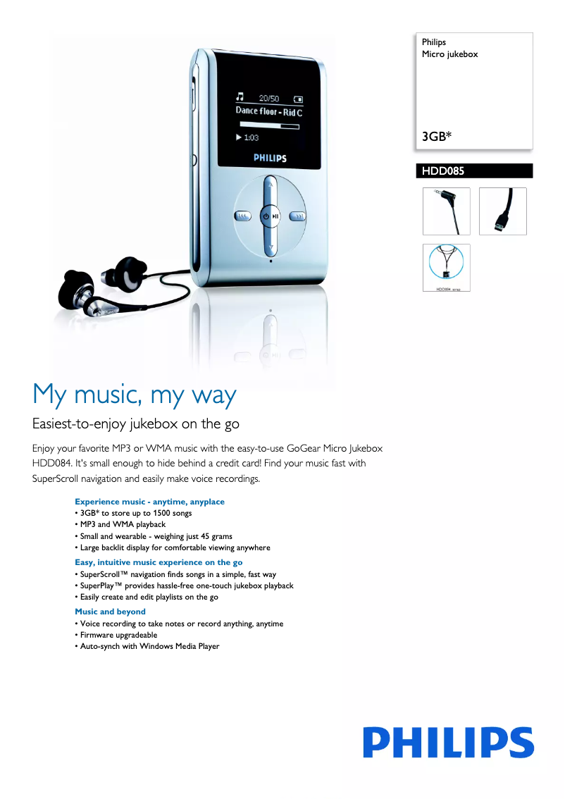 Page 1 de la notice Brochure Philips GoGear HDD085