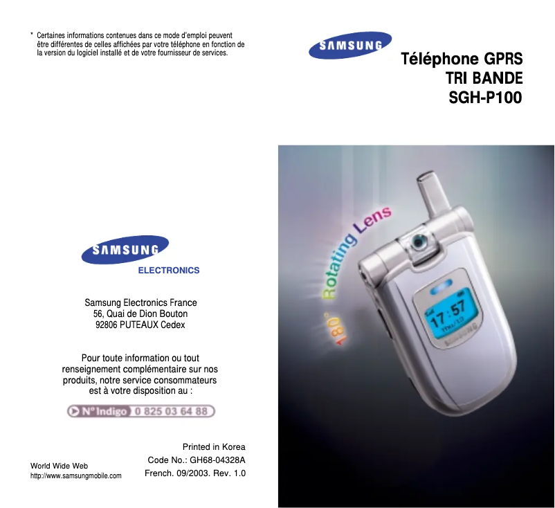 Page n°1 - Manuel utilisateur Samsung SGH-P100