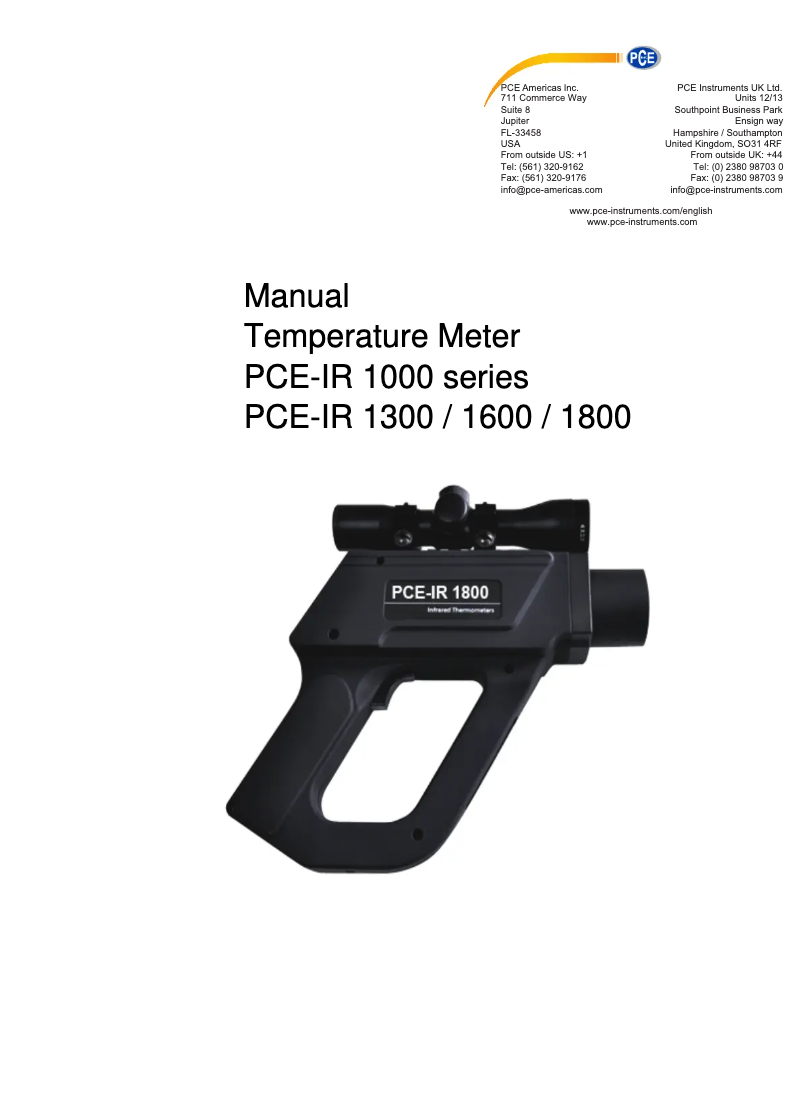 Page n°1 - Manuel utilisateur PCE Instruments PCE-IR 1300