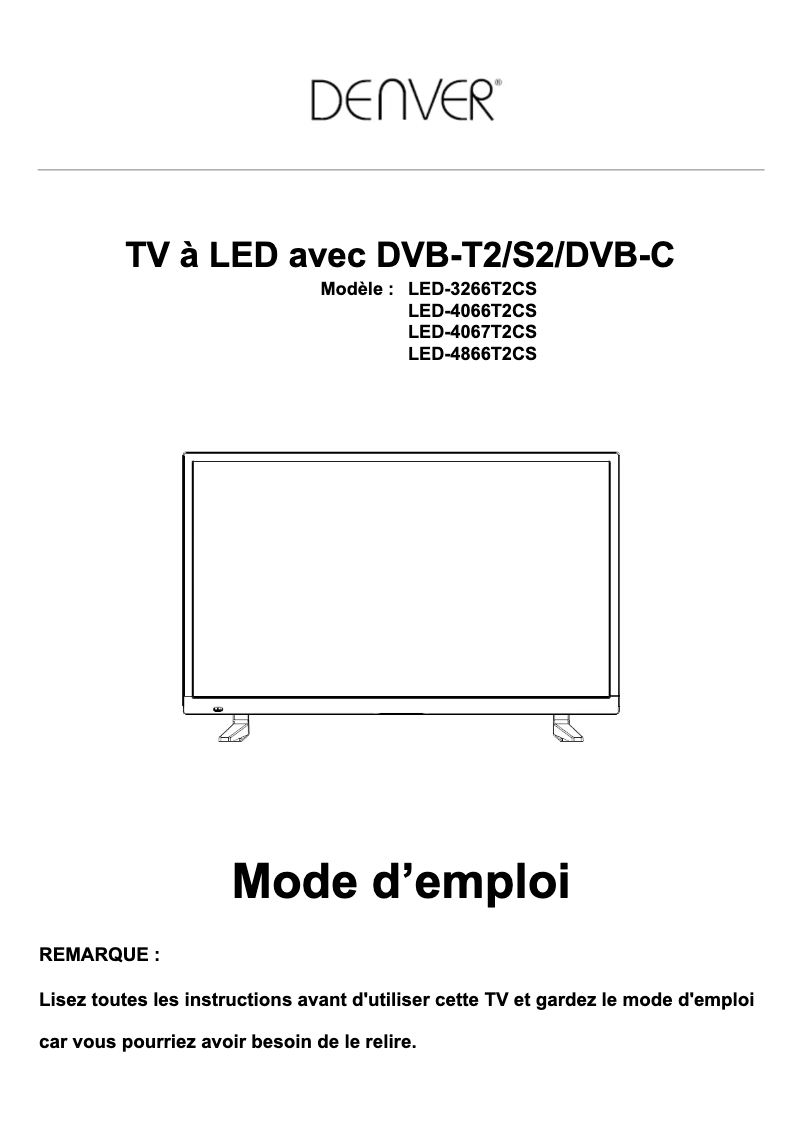 Page 1 de la notice Manuel utilisateur Denver LED-4067T2CS