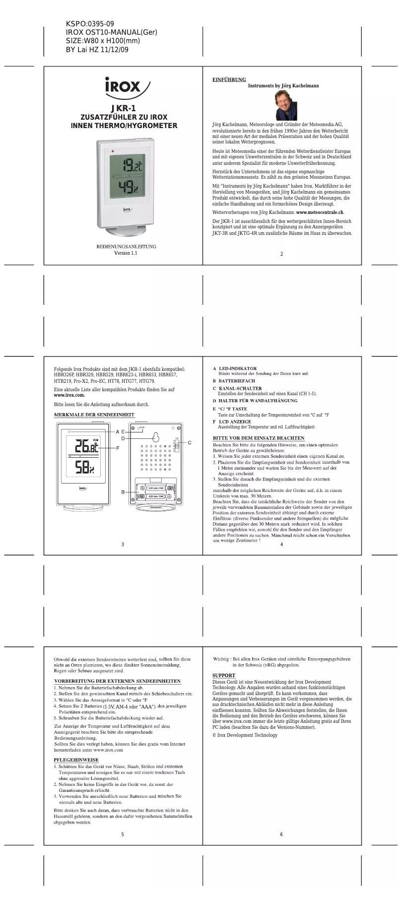 Page 1 de la notice Manuel utilisateur Irox JKR-1
