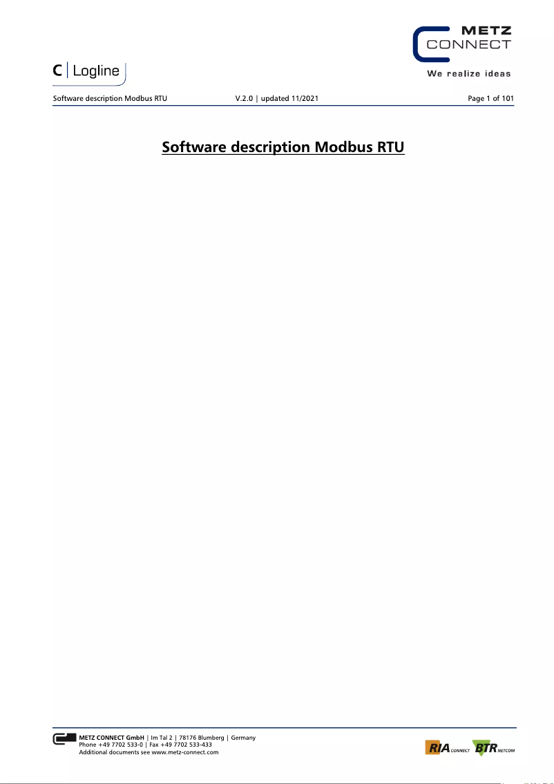 Page n°1 - Manuel utilisateur Metz Connect MR-TP Modbus RTU