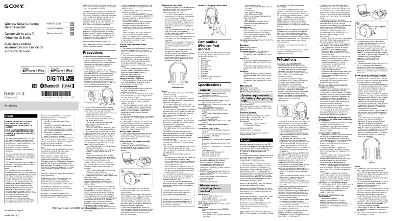 Page n°1 - Manuel utilisateur Sony WH-H900N