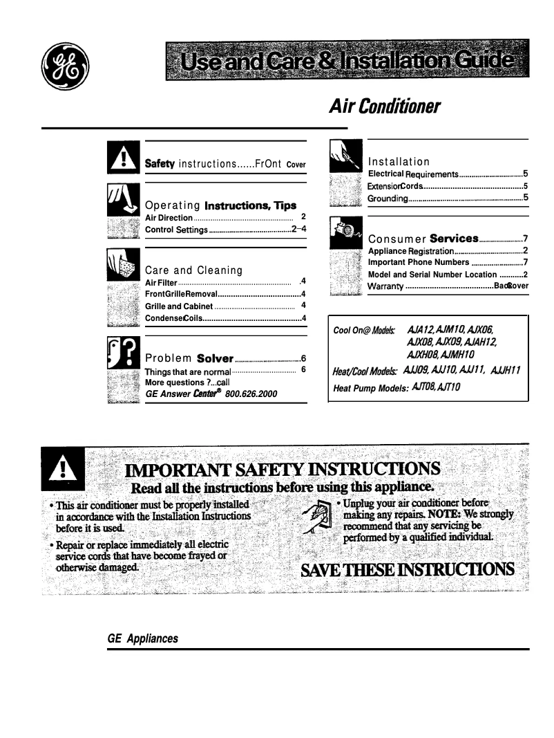 Page n°1 - Manuel utilisateur GE AJJH11DF