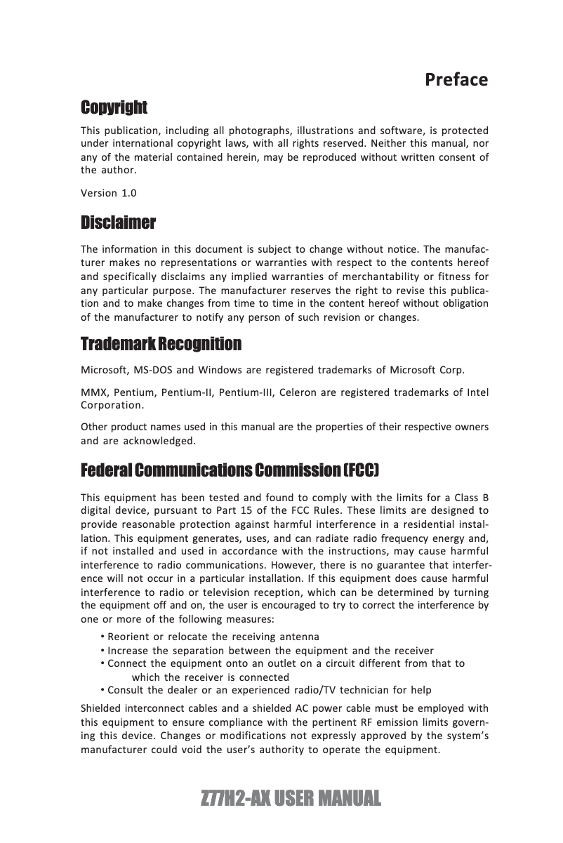 Image de la première page du manuel de l'appareil Z77H2-AX