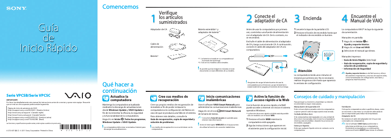 Página 1 del manual Guía de instalación Sony Vaio VPCSC1AFM