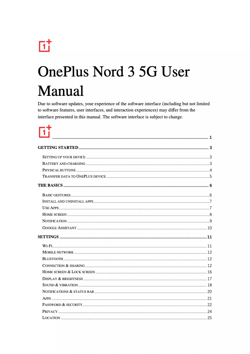 Page 1 de la notice Manuel utilisateur OnePlus Nord 3 5G