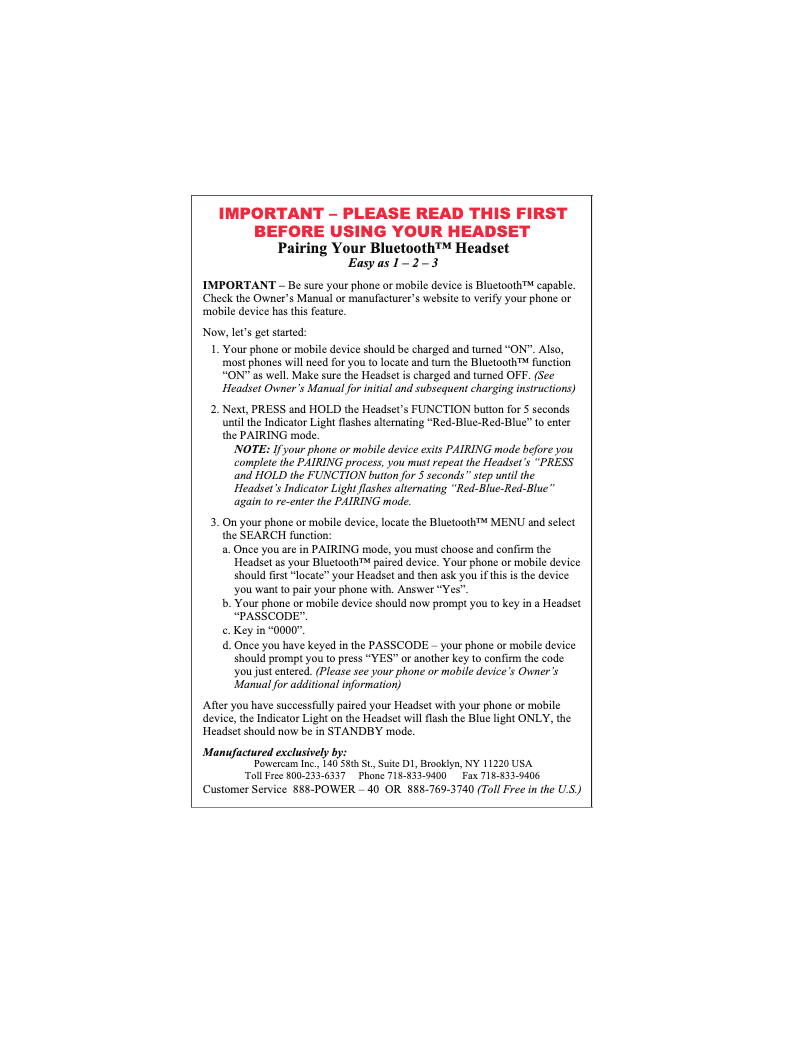 Page 1 de la notice Manuel utilisateur PowerCam BF-102