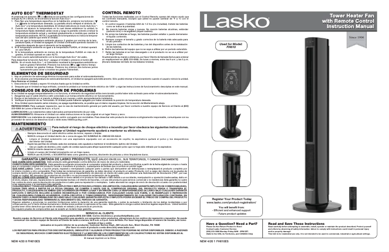 Page 1 de la notice Manuel utilisateur Lasko Comfort Control FH610