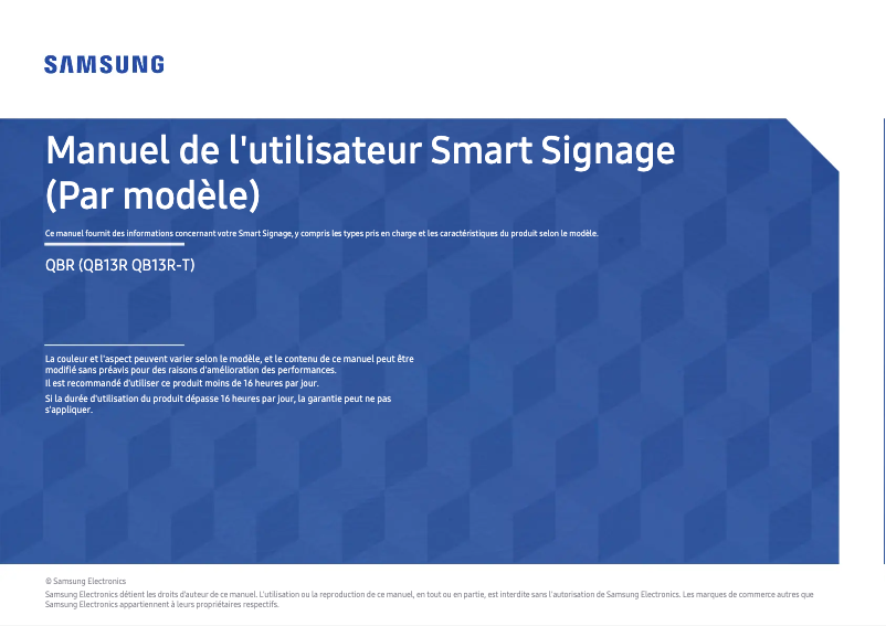 Page 1 de la notice Manuel utilisateur Samsung QB13R