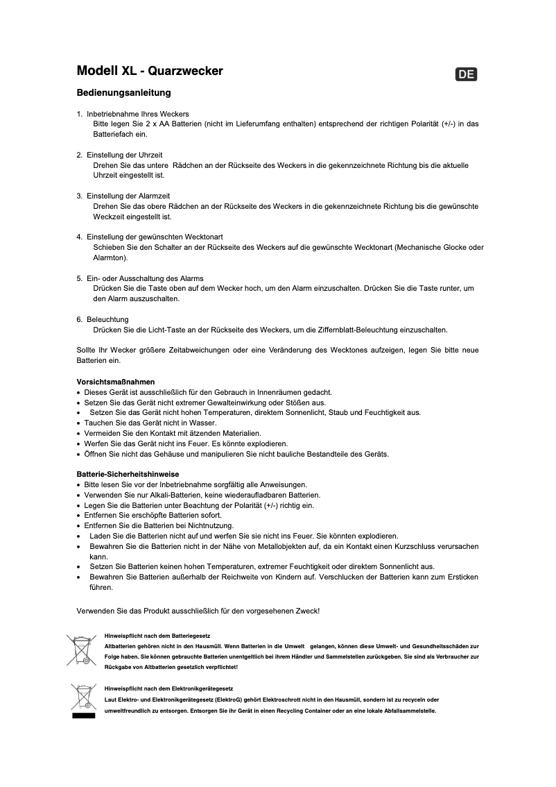 Page n°1 - Manuel utilisateur Techno Line Geneva XL