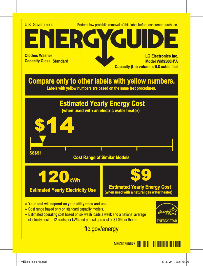 Page 1 de la notice Label énergétique Whirlpool UXT4130ADS