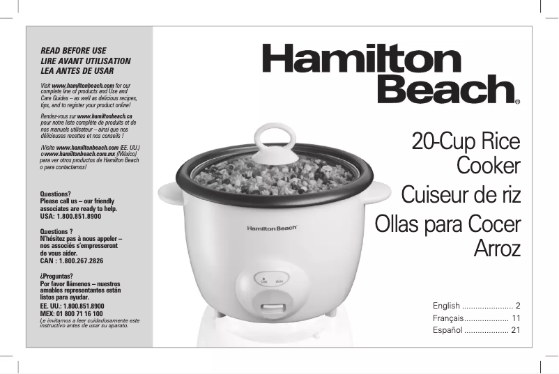 Page 1 de la notice Manuel utilisateur Hamilton Beach 37538N