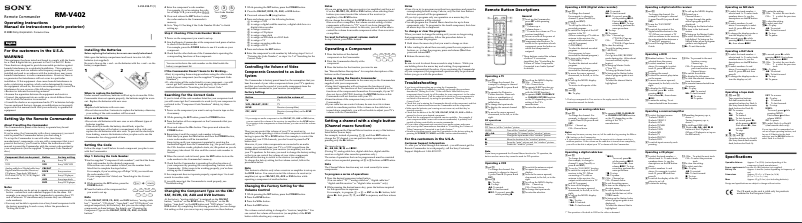 Page 1 de la notice Manuel utilisateur Sony RM-V402