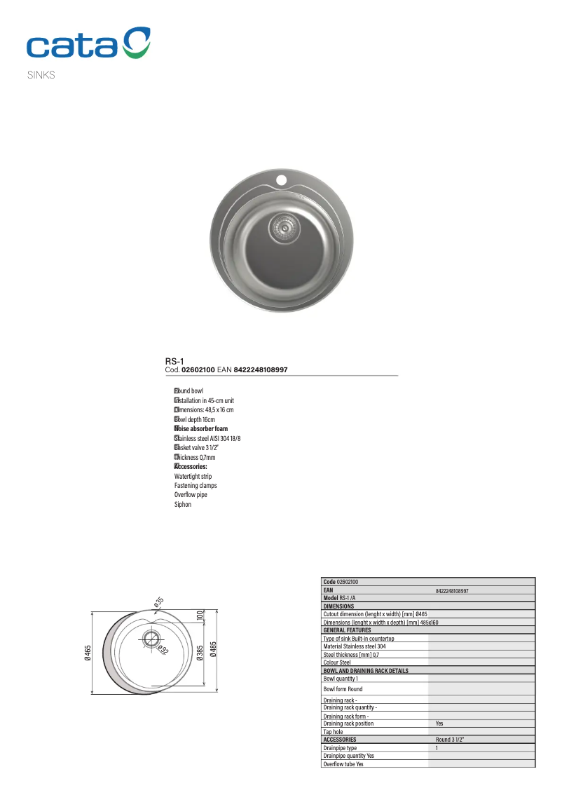 Page 1 de la notice Manuel utilisateur CATA RS-1