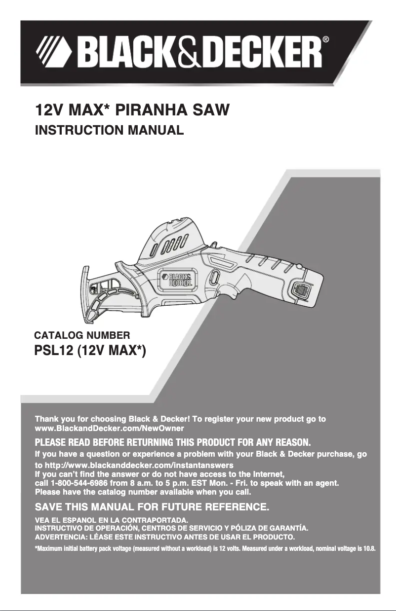 Page 1 de la notice Manuel utilisateur Black & Decker PSL12