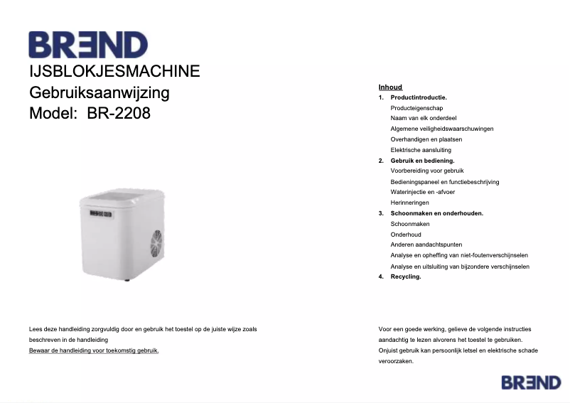 Page 1 de la notice Manuel utilisateur BREND BR-2208