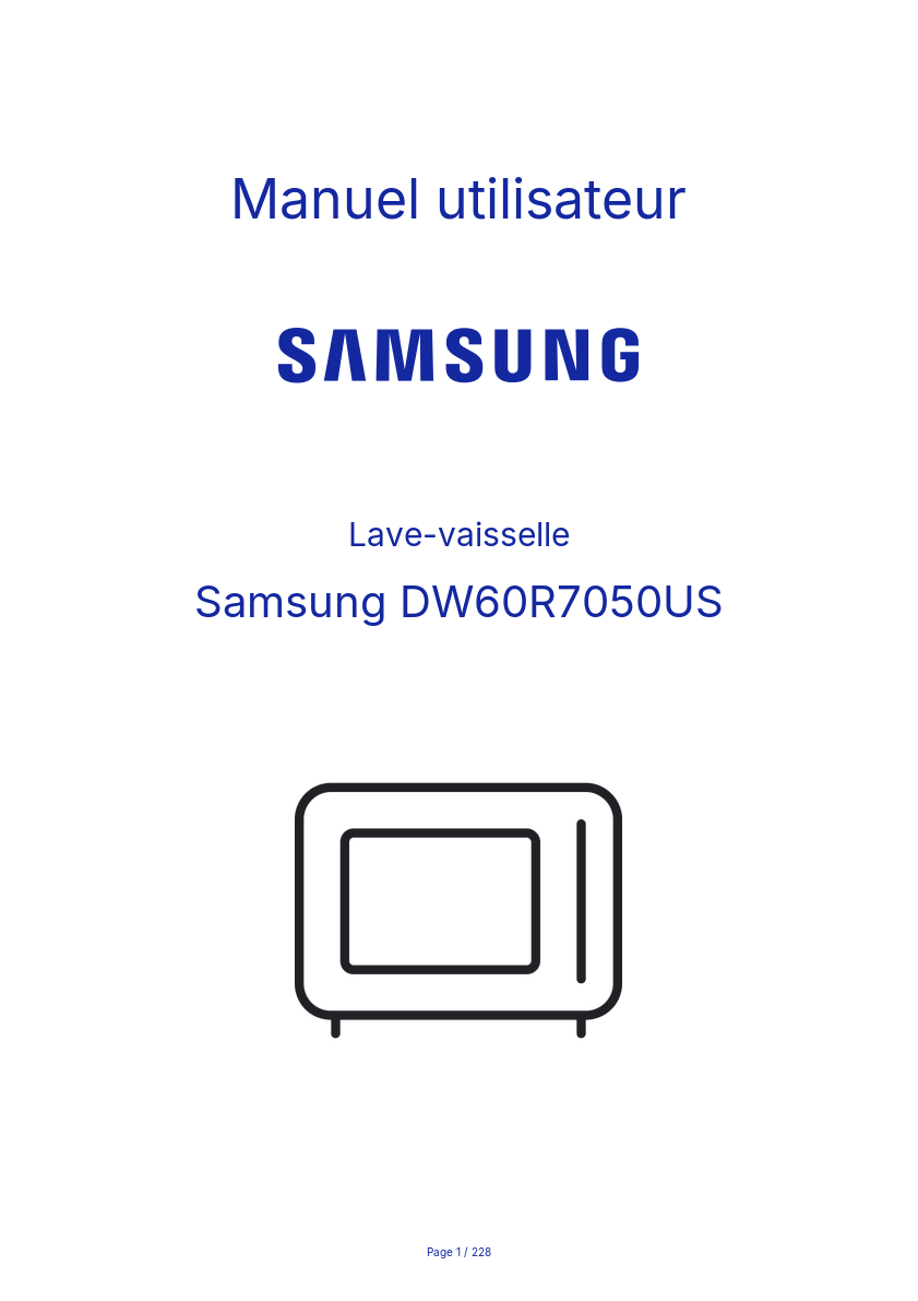 Page 1 de la notice Manuel utilisateur Samsung DW60R7050US