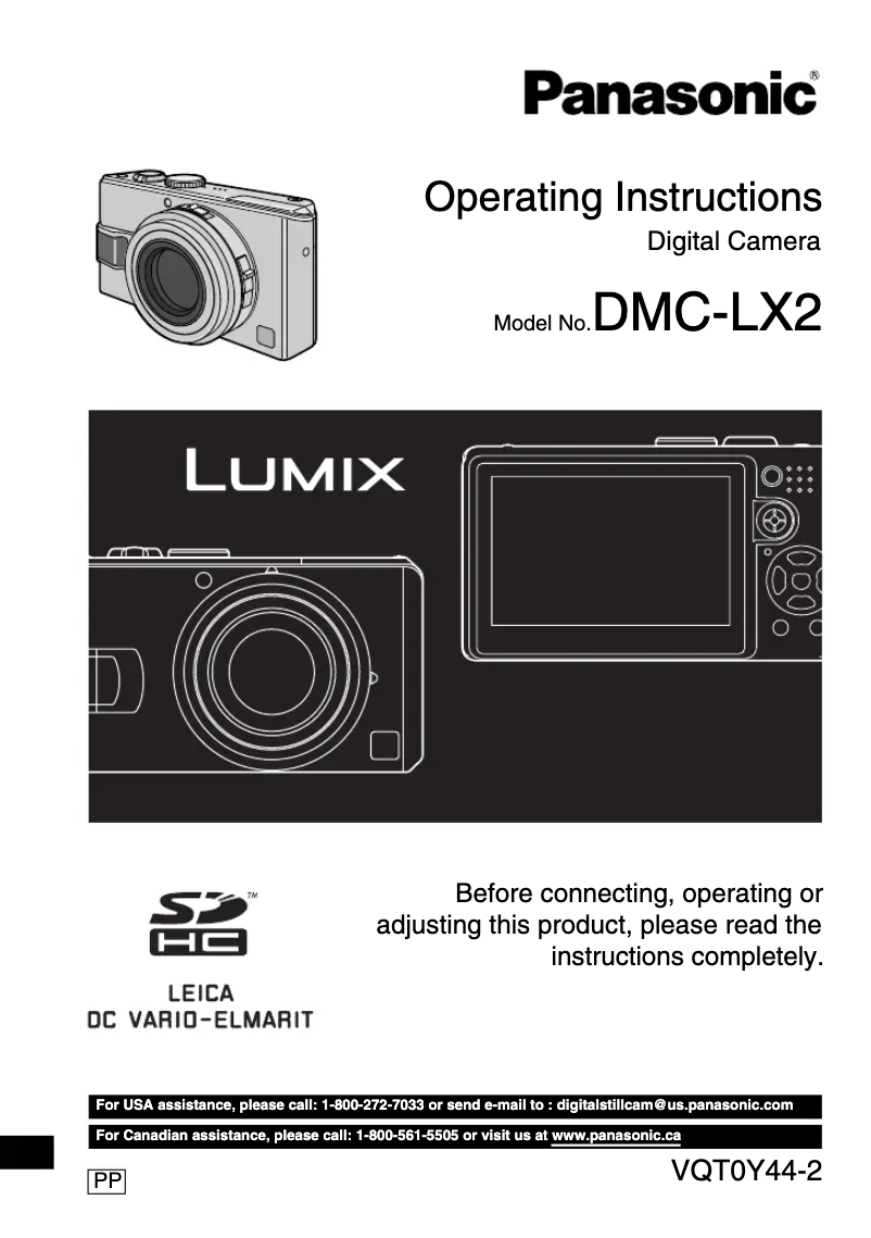 Page 1 de la notice Manuel utilisateur Panasonic Lumix DMC-LX2S