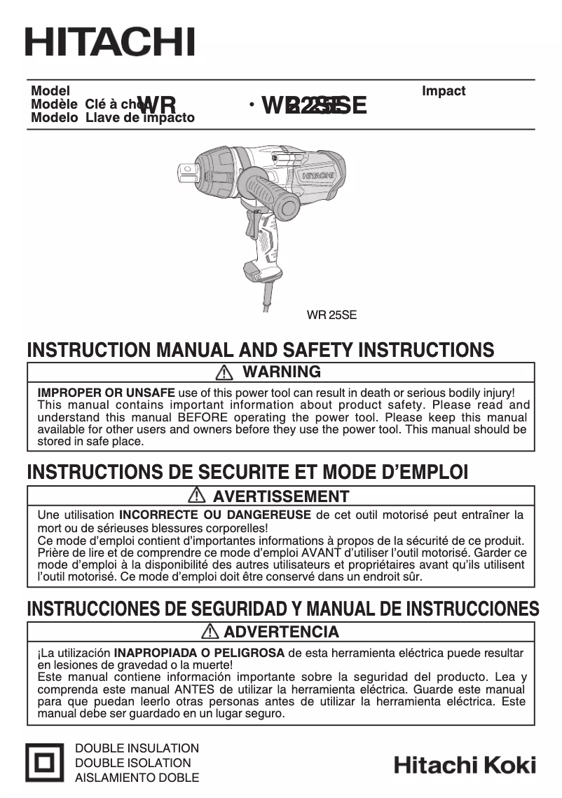 Page 1 de la notice Manuel utilisateur Hitachi WR22SE