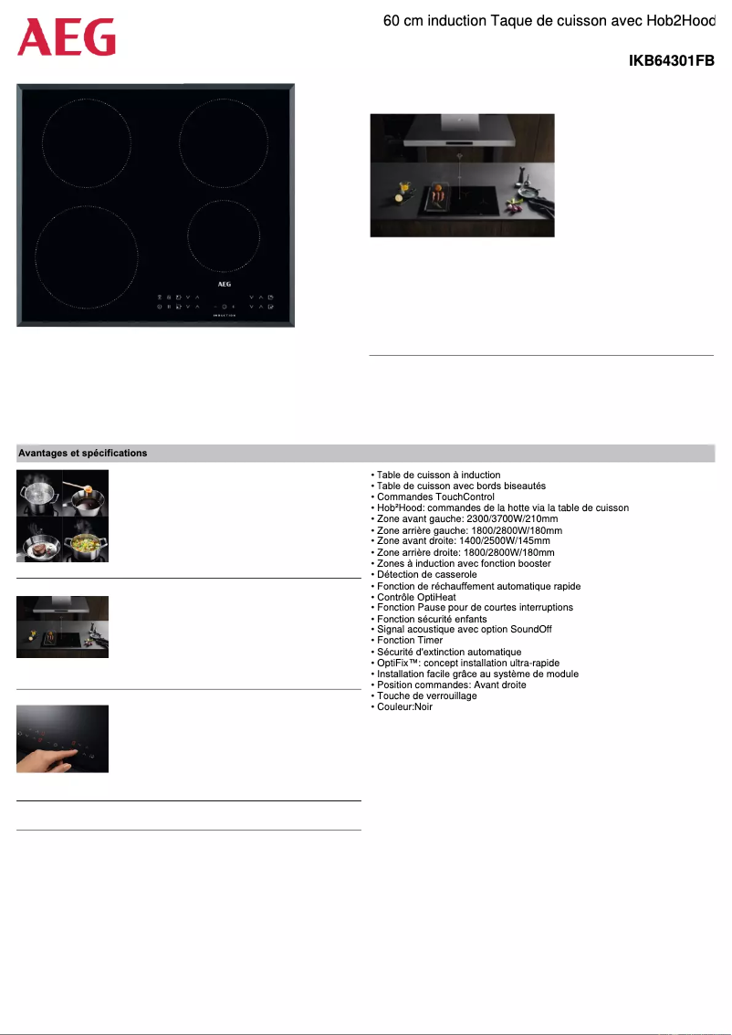 Page n°1 - Fiche technique AEG IKB64301FB