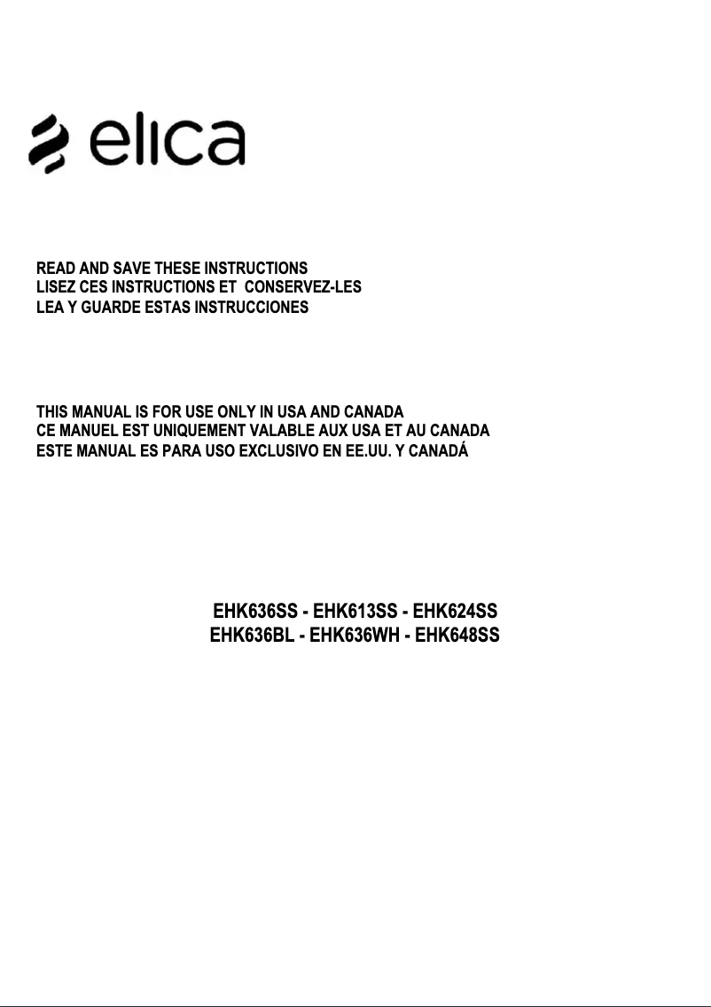Page 1 de la notice Manuel utilisateur Elica Haiku EHK636BL