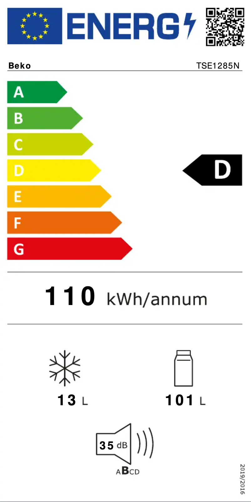 Page 1 de la notice Label énergétique Beko TSE1285N