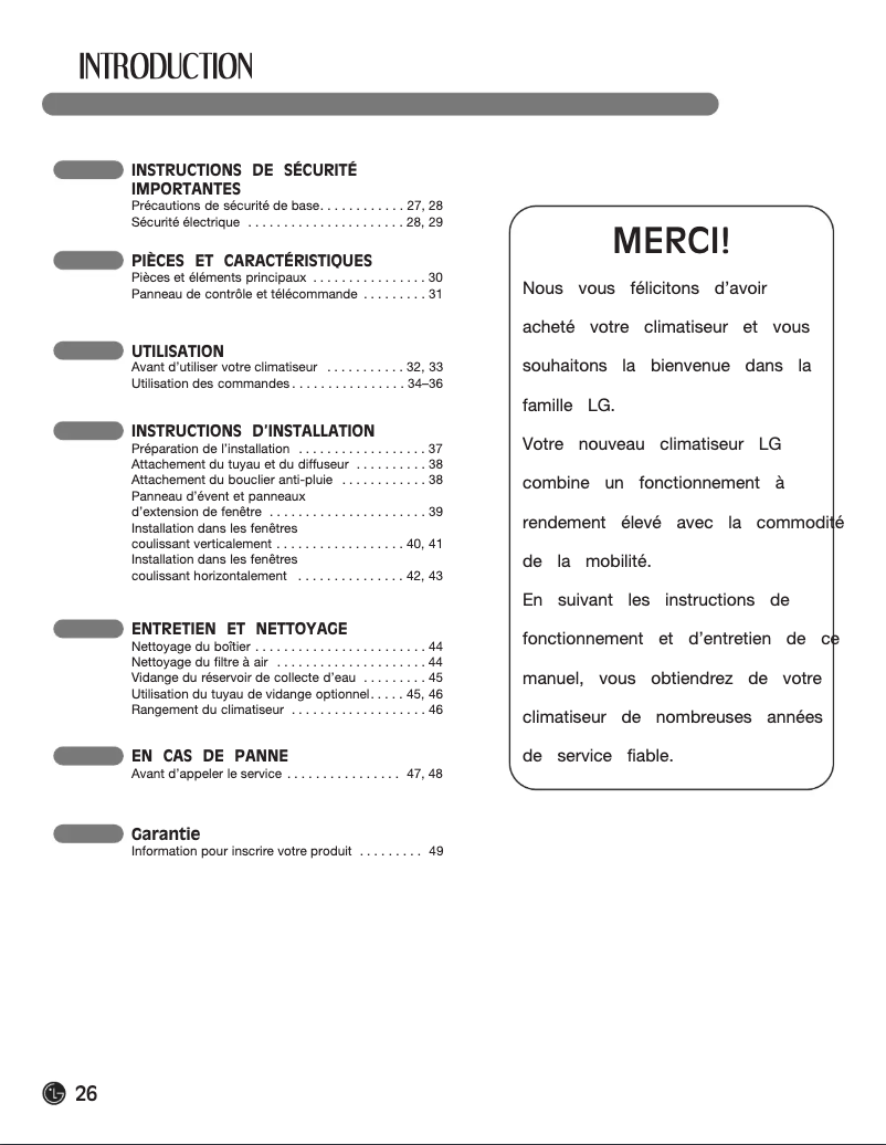 Page 1 de la notice Manuel utilisateur LG LR120CE