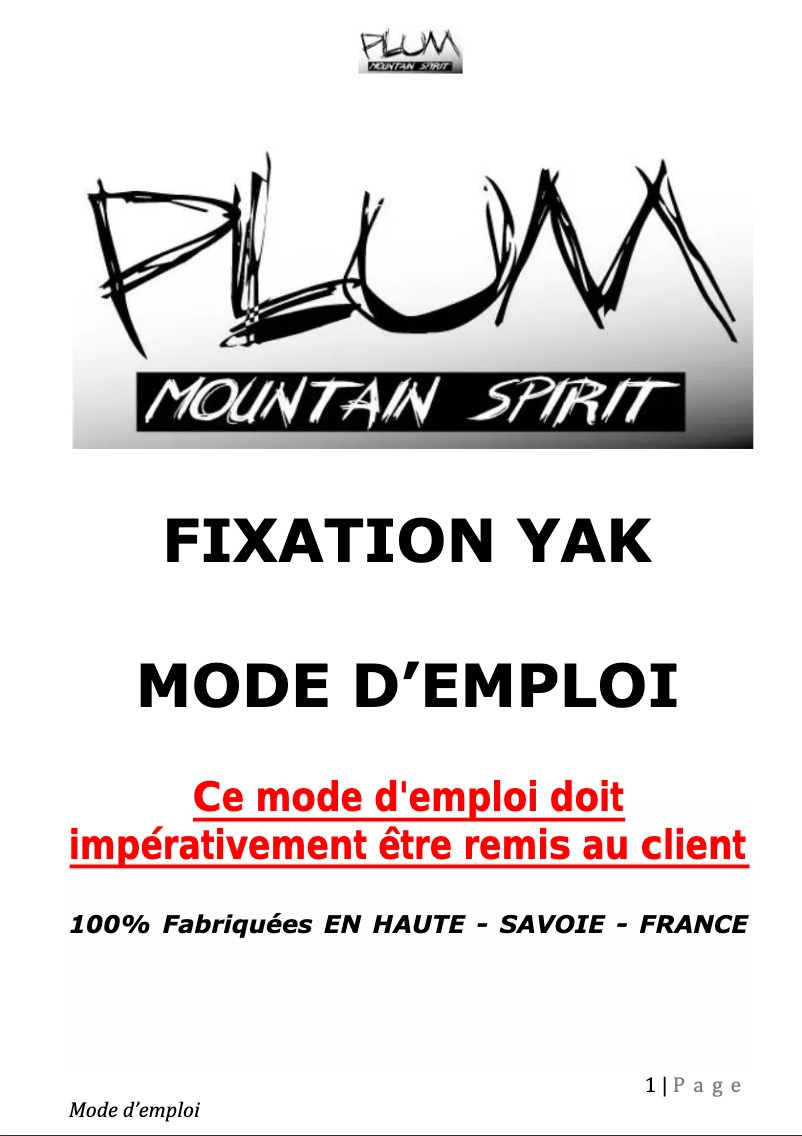 Page n°1 - Manuel utilisateur Plum Yak