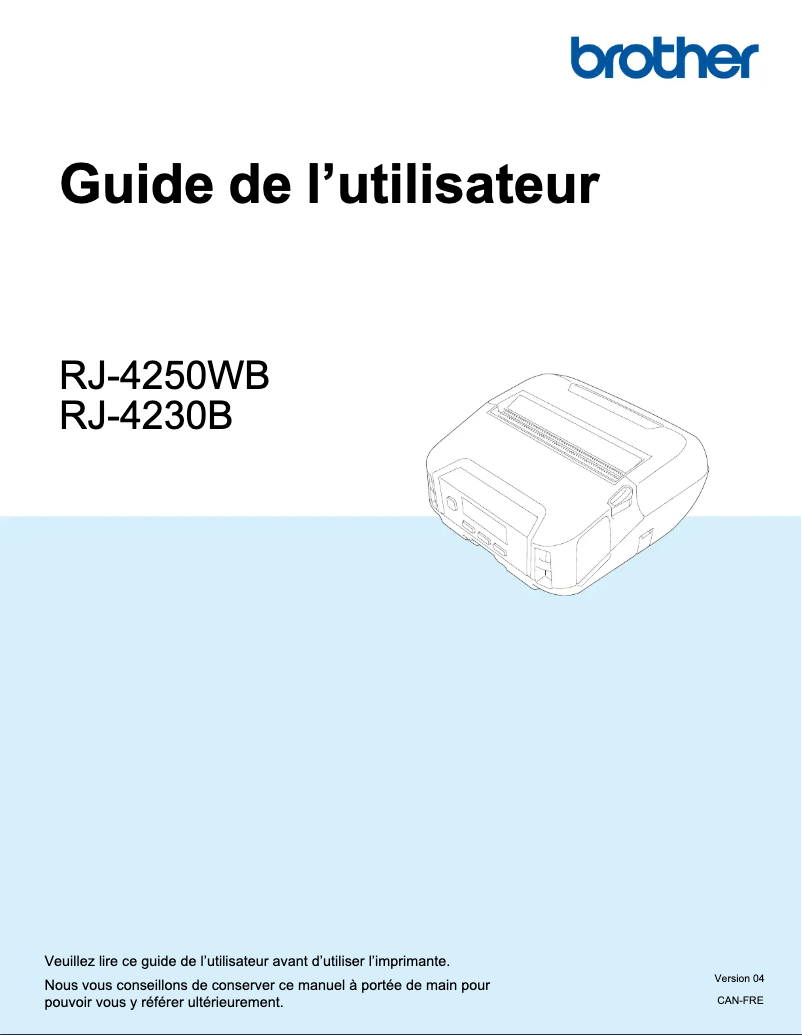 Page 1 de la notice Manuel utilisateur Brother RJ-4250WB