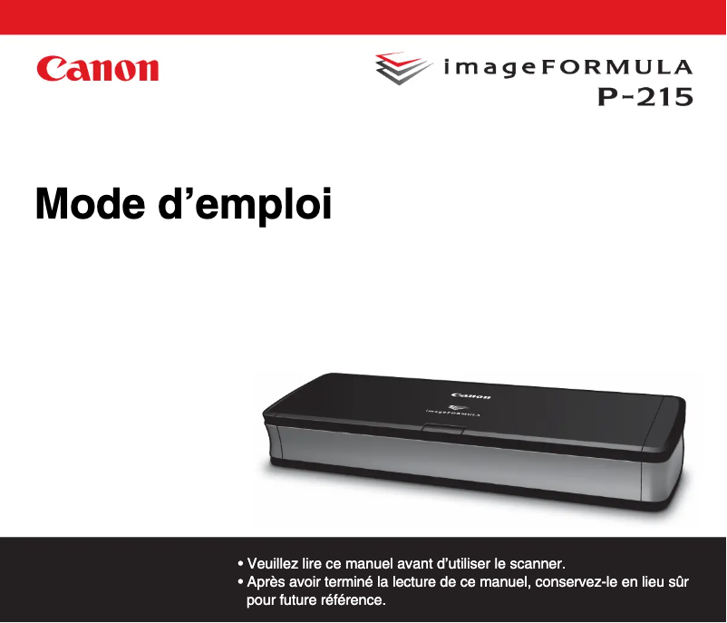 Page 1 de la notice Manuel utilisateur Canon ImageFORMULA P-215