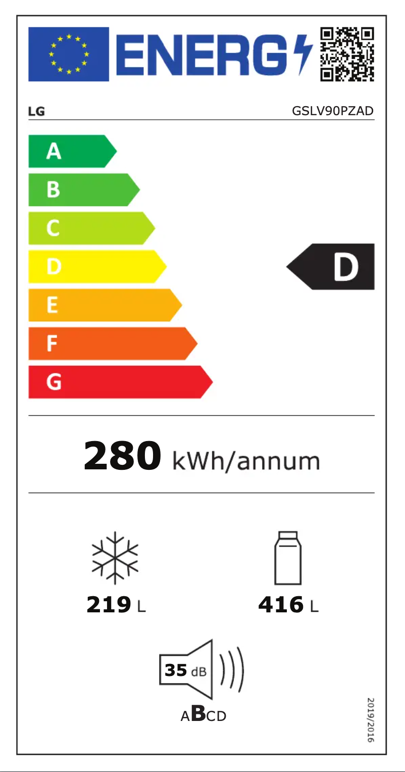 Page 1 de la notice Label énergétique LG GSLV90PZAD