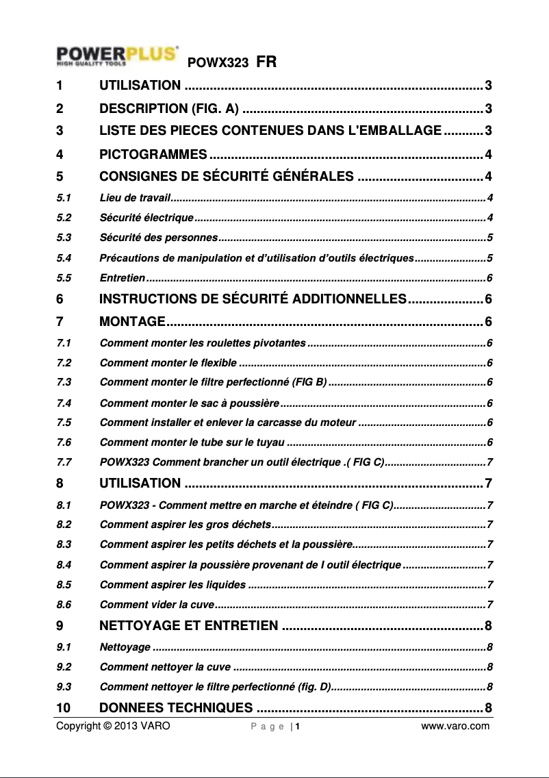 Page n°1 - Manuel utilisateur PowerPlus POWX323