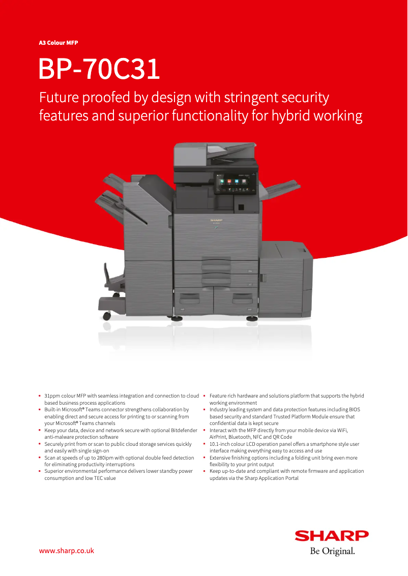 Page 1 de la notice Fiche technique Sharp BP-70C31