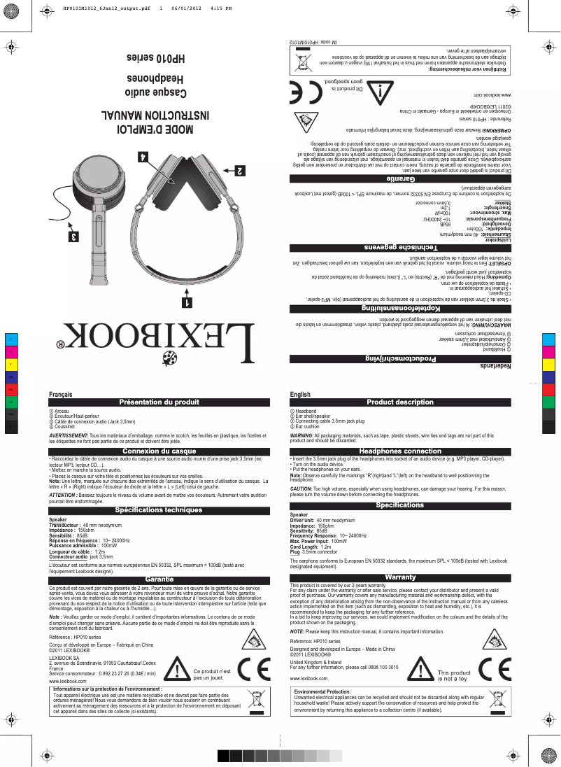 Page 1 de la notice Manuel utilisateur Lexibook Disney Cars