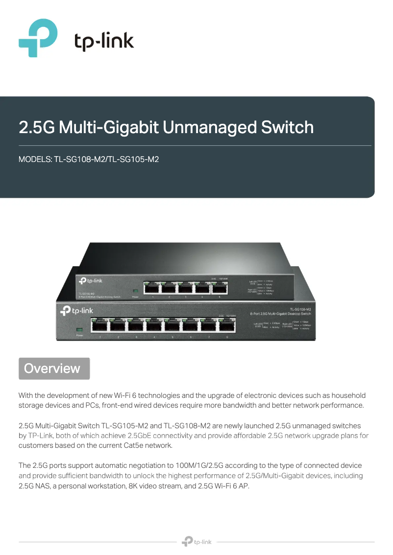 Page 1 de la notice Guide d'installation TP-Link TL-SG108-M2
