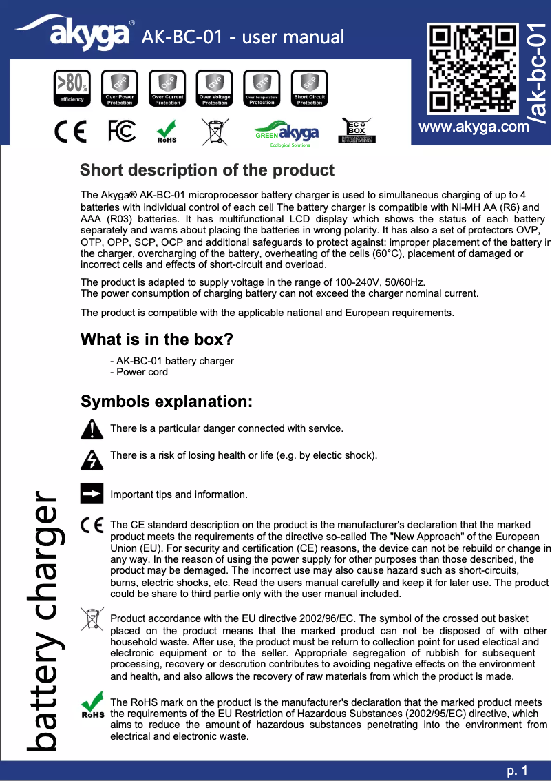 Page n°1 - Manuel utilisateur Akyga AK-BC-01