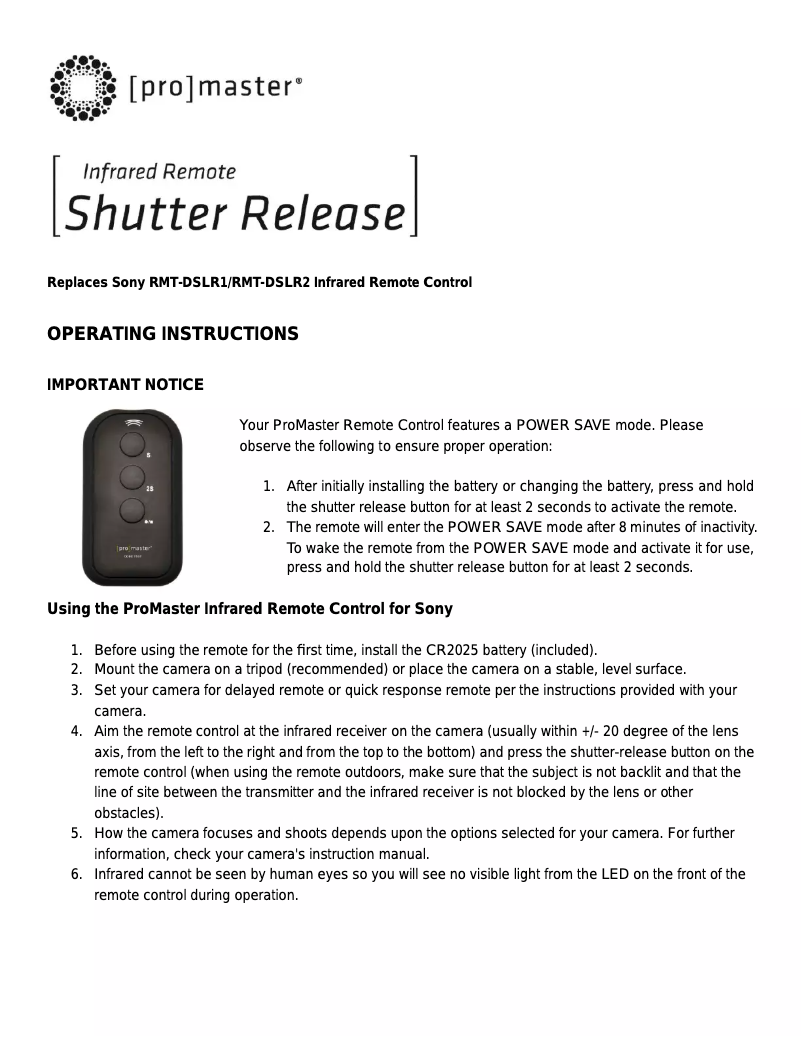 Page n°1 - Manuel utilisateur ProMaster PRO7337