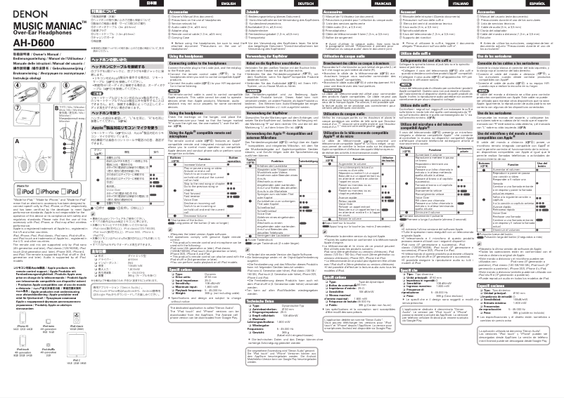 Imagen de la primera página del manual del dispositivo AH-D600
