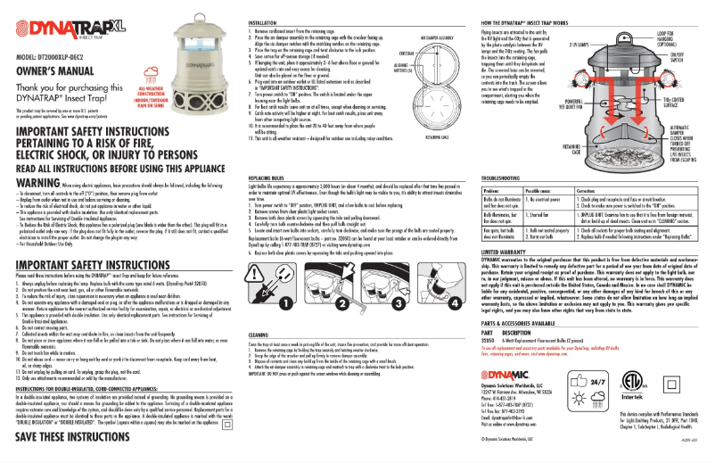 Page n°1 - Manuel utilisateur Dynatrap DT2000XLP-DEC2