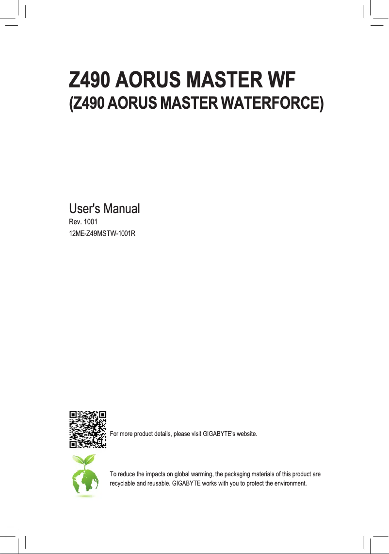 Page 1 de la notice Manuel utilisateur Gigabyte Z490 Aorus Master Waterforce