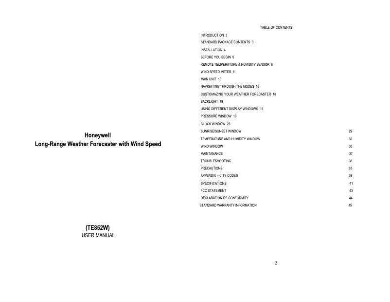 Página 1 del manual Manual de usuario Honeywell TE852W