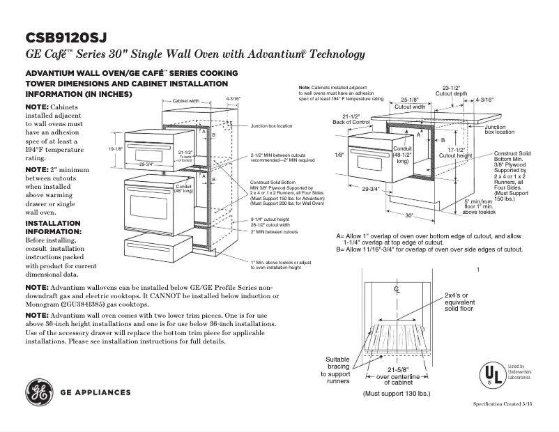 Page 1 de la notice Fiche technique GE Cafe CSB9120SJSS